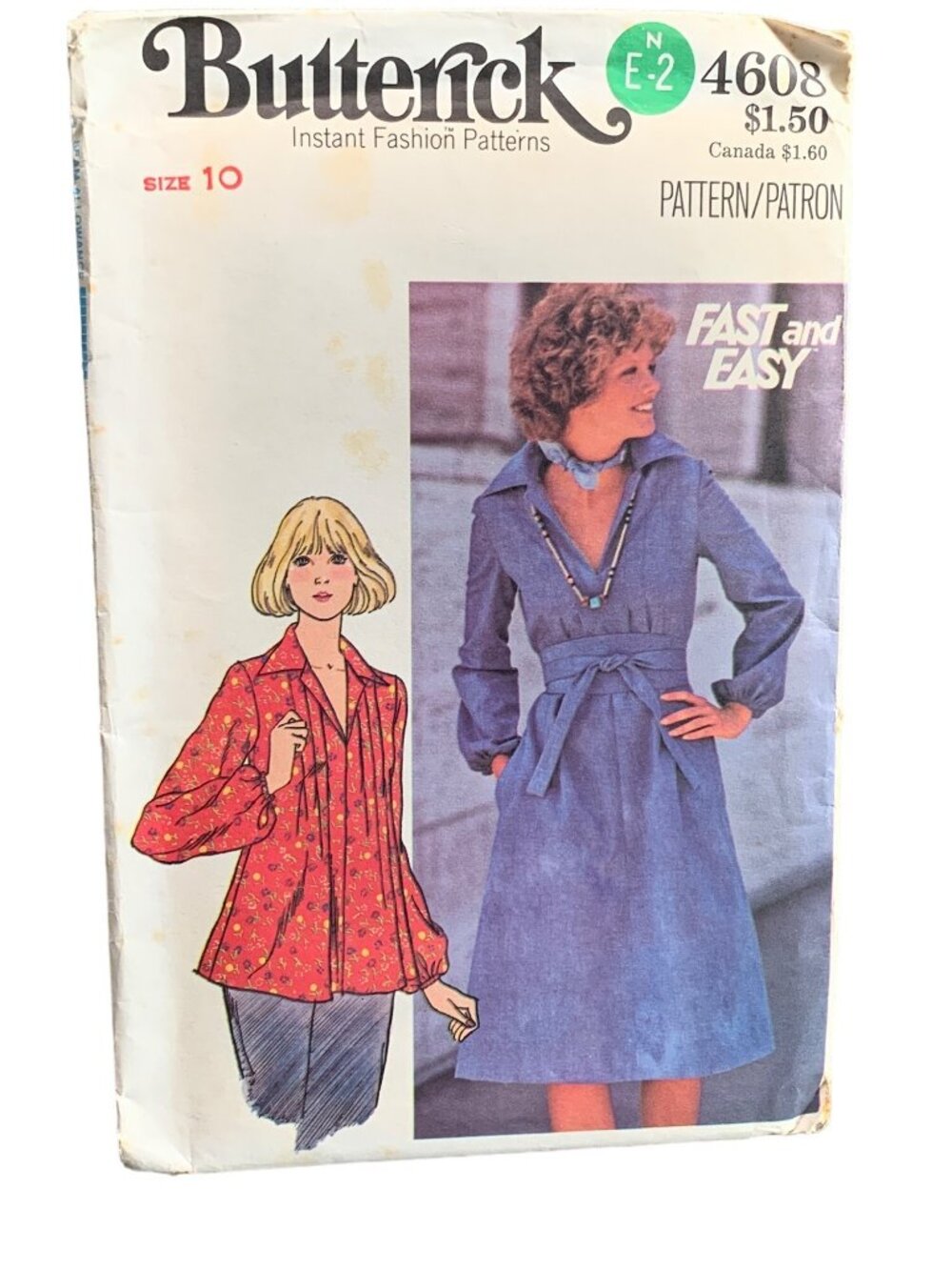 Butterick 4608 Misses Shirt Dress Top Sash Sewing Pattern Size 10 Uncut